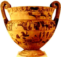 Vaso ático del s.VI d.C. En estas vasijas se pueden encontrar representaciones de culto a divinidades y plantas