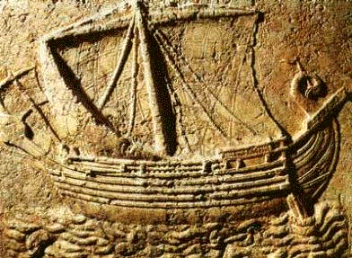 Los fenicios, considerados los mejores navegantes del Mediterráneo en su época, extendieron el cultivo de la vid por toda la región (grabado de una nave fenicia del siglo I a.C. reproducido de un sarcófago hallado en Sidón)