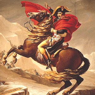 Pintura de Jacques Louis, David (Berlín): Napoleón cruzando los Andes.