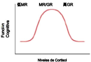 La curva con forma de campana. Un poco de estrés puede hacer las cosas mejores, pero demasiado hace las cosas peores.